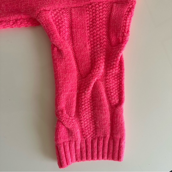 Maeve Anthropologie Neon Pink Cable Knit oversized Crew Neck Sweater - Picture 6 of 8
